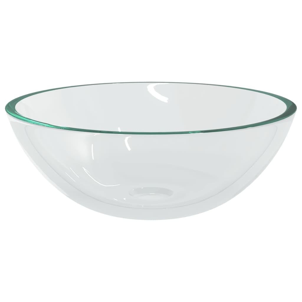 Lavabo de cristal transparente de 50 x 37 x 14 cm sobre el mostrador con orificio de drenaje de 4,5 cm para baño