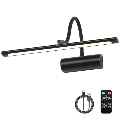JOOSENLUX 16" Dimmable Picture Light, LED, Battery Operated, Wireless, Adjustable Arm, Remote Controlled, Rechargeable, Wall-Mounted, Modern & Stylish - Ideal for Gallery, Library, and Photo