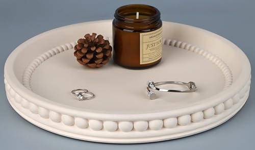 Vixdonos Bead Style Decorative Tray,Round Concrete Tray for Coffee Table Centerpiece,Circle Desktop Organizer for Home Decor,11 Inches(Beige)