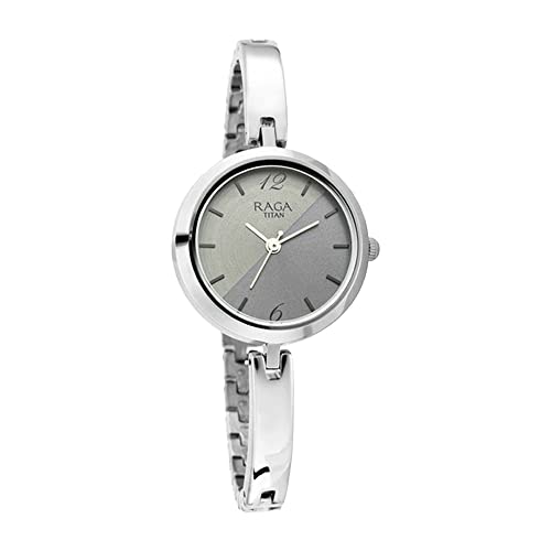 Image of Titan Raga Viva Quartz Analog Two Toned Grey & Blue Dial Silver Metal Strap Watch for Women - NT2606SM05