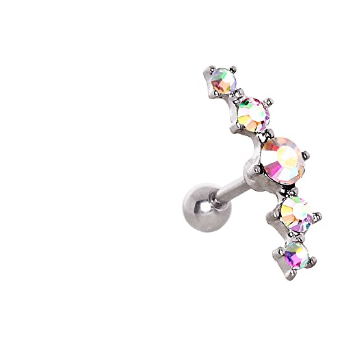 Amelia Fashion 16 GA Aurora Borealis Curved Five CZ Cartilage Earring 316L Surgical Steel (Aurora Borealis)