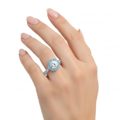 Image of Choose Your Gemstone Cathedral Halo Two Tone Engagement Ring 925 Sterling Silver Round Shape Halo Engagement Rings Lightweight Office Wear Everyday Gift Jewelry US Size 4 to 12
