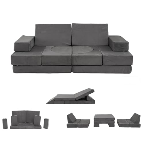 COSTWAY 12 teiliges modulares Kindersofa, Spielsofa ausklappbar mit abnehmbarem Bezug, Bausteine-Sofa aus Schaumstoff, Kuschelecke Kinderzimmer, Kinderspielcouch für Kinder ab 3 Jahren