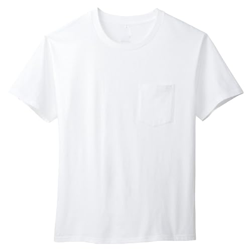 Camisetas básicas lisas para hombre con bolsillos, cuello redondo, de algodón, clásicas, de manga corta, ligeras, suaves, para uso diario, Blanco, M
