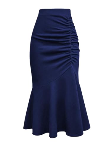 Women's Flowy Trendy Skirt Solid Color Ruffle Hem Long Skirt
