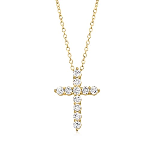 Ross-Simons 0.50 ct. t.w. Lab-Grown Diamond Cross Pendant Necklace in 18kt Gold Over Sterling