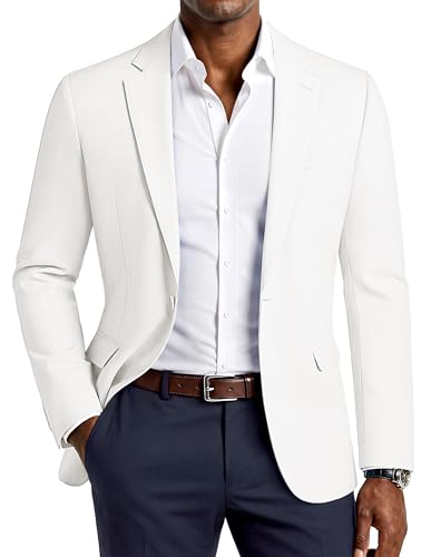 PJ PAUL JONES Mens Casual Blazer Regular Fit Sport Coat Solid Color Suit Jacket White