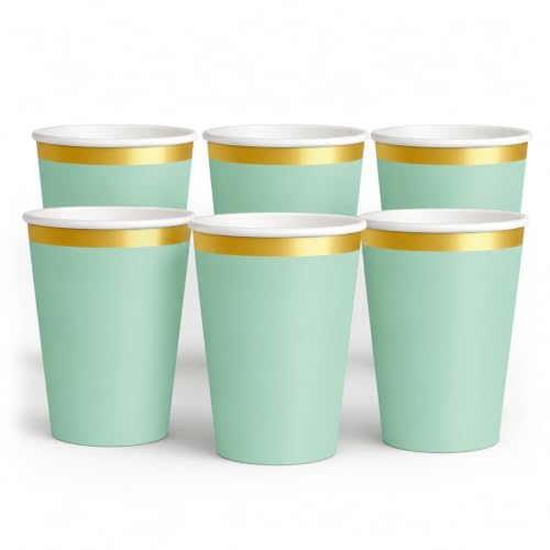 Vasos de cumpleaños, Vasos Desechables cartón, Diseño Verde, 6 Unidades