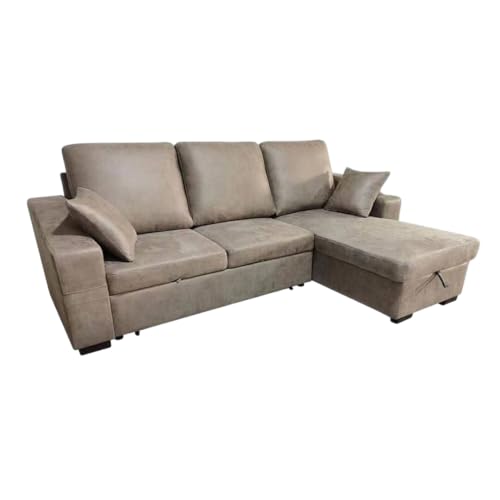 SHIITO | Modelo Oliver - Sofá 3 Plazas con Chaiselongue y Arcón | Máximo Relax y Confort | 248 x 82 x 95 cm - Color Cemento