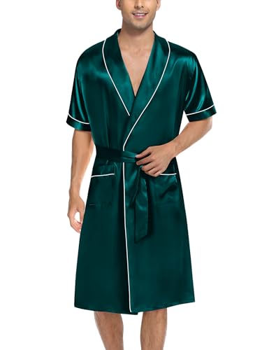 SWOMOG Men's Satin Robe with Shorts Set Silky Short Sleeve Kimono Bathrobe Lightweight Soft Sleepwear2