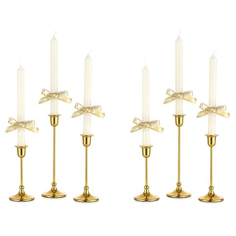 Inweder Kerzenständer Gold Kerzenhalter Stabkerze - 6 Stück Stabkerzenhalter Kerzenhalter aus Messing Hohe Kerzenständer aus Metall für Hochzeit Tischdekoration Esszimmer Party Heimdekoration Cover