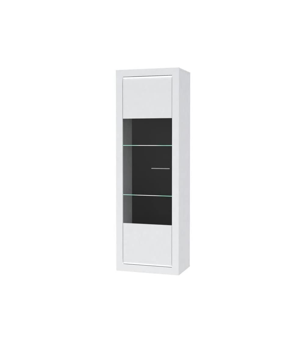 FORTE L-Light Vitrine mit 1 Glastür, Holzwerkstoff, Weiß mit Weiß hochglanz, B x H x T: 63,3 x 195,2 x 41,3 cm