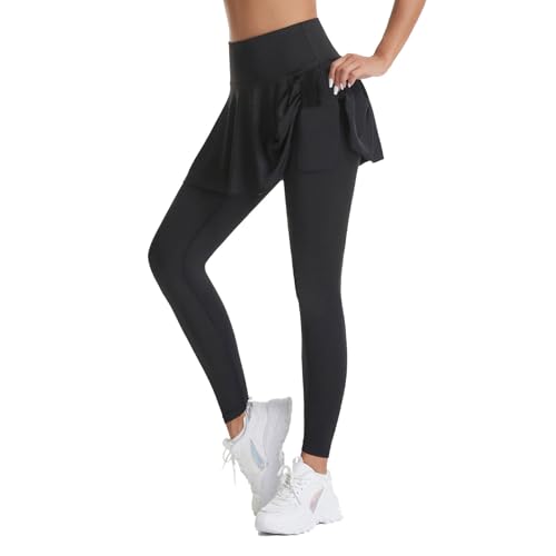 Falda de tenis para mujer con pantalones largos, falda de verano para mujer, leggings con falda, falda deportiva, falda de golf, pantalones de yoga con bolsillo para móvil, falda de senderismo con