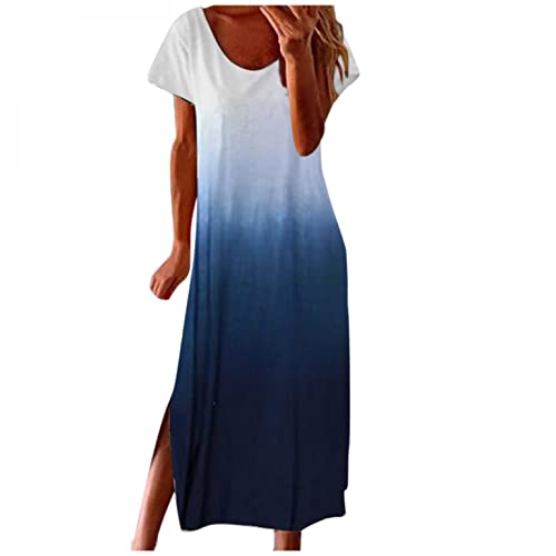 Chanyuhui Dresses for Women,Women Maxi Dress Loose Short Sleeve Long Dress Nightgown Casual Shirt Dress with Pockets