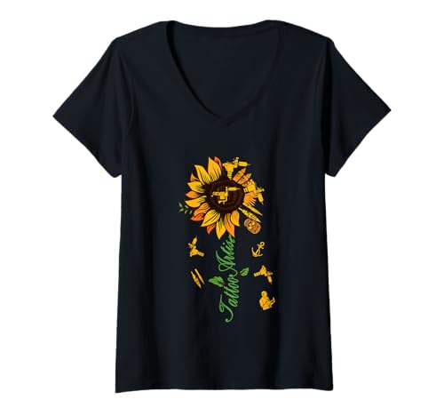Mujer Funny Sunflower Tattoo Artist entintado Camiseta Cuello V