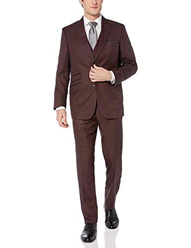 Adam Baker Men's Modern Fit 3-Piece (Jacket, Vets, Trousers) Peak Lapel Linen Feel Suit Set - Colors