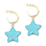 Boho turquesa estrella cuelga los pendientes chapado en oro C-Hoop gota pendientes con piedra natural de la vendimia occidental joyería para las mujeres