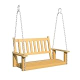 Swing Bench with Heavy Duty Hanging Chains Adjustable Outdoor Wooden Porch Swing [All-Weather Resistant]Outdoor Hanging Swing Bench for Adults/Porch/Yard/Patio(2-seater)