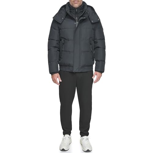Image of Andrew Marc Men's Short Quilted Inner Bib Attached Down Fill Phoenix Down Bomber Hybrid