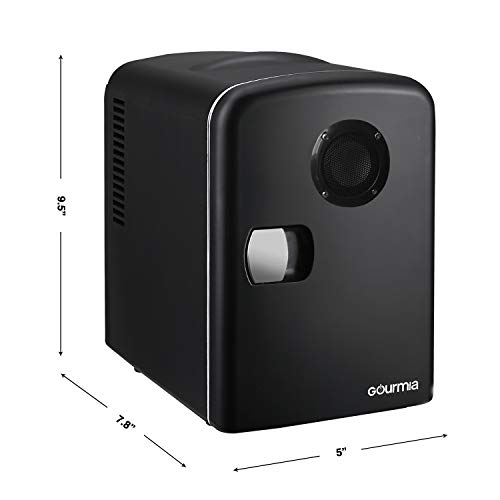 Gourmia GMF668 Thermoelectric Mini Fridge Cooler and Warmer - With Bluetooth Speaker - 4 Liter/6 Can - For Home, Office, Car, Dorm or Boat - Compact & Portable - AC & DC Power Cords - Black