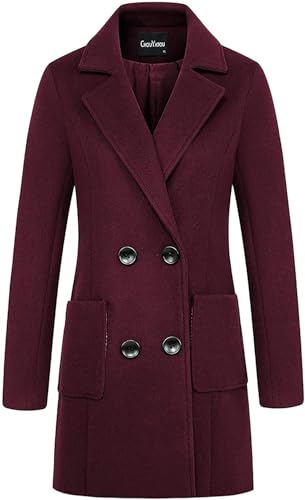 Image of chouyatou Women Elegant Notched Collar Double Breasted Wool Blend Over Coat