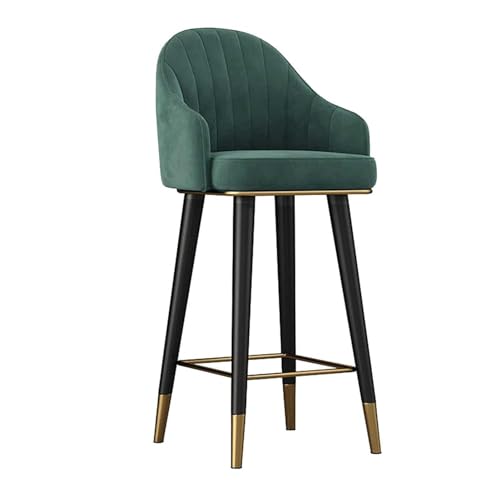 Taburete de Bar Giratorio Moderno de Terciopelo con Respaldo Curvo, reposapiés y Almohadillas Antideslizantes, Altura de 65 cm, para Cocina, Pub y Comedor, Color Verde.