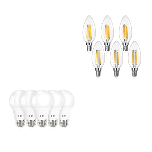 LE Bundle - 2 Items: 5-Pack LED Light Bulbs 60W Equivalent & 6-Pack Dimmable E12 Chandelier Light Bulbs 60 Watt Equivalent