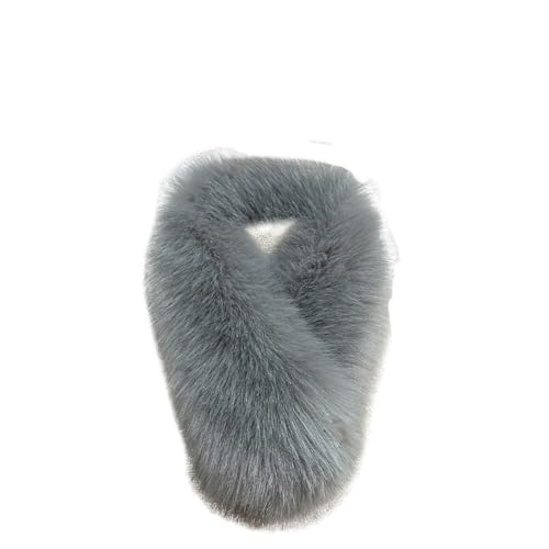 ikasus Fluffy Women Faux Fur Scarf - Long Winter Neck Warmer - Like Real Fur Collar for Winter Party Clothing Accessories, Grey