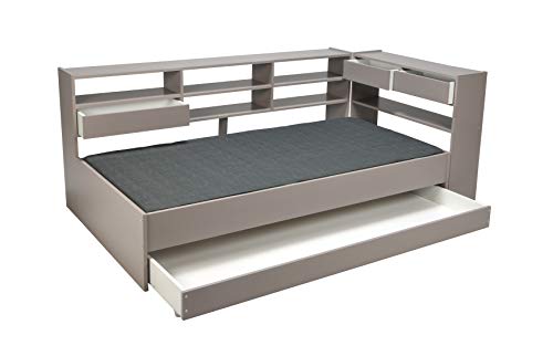 Weber Industries 379744 Lit Roller + Etagère+ Tiroir + Sommier Laqué Taupe 192 x 95 x 28 cm