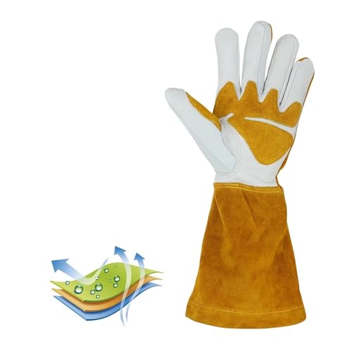 KAKAK Ignífugo Guantes de soldadura resistentes al calor, ignífugos, de cuero forrado, soldadores Tig, Protector de mano, Palma Protección resistente al calor