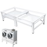 Estructura inferior para lavadora con 2 estantes, acero doble para lavadoras, elevador para secadora, frigorífico, secadora de ropa, soporta 300 kg, 126 x 54 x 32 cm (largo x ancho x alto)