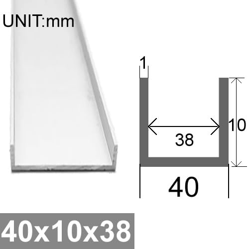 Profilé en U en Aluminium, Profilé en U en Aluminium 6063, Largeur intérieure 38-76 mm, Hauteur 5-60 mm, Longueur 500 mm, Lot de 2(40x10x38mm)