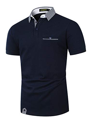 GNRSPTY Polos Manga Corta Hombre Verano Algodon Elegante con Bolsillo Real Casual Camisas Cuadros Golf Deporte Tennis Oficina T-Shirt Camisetas,Azul Marino,XXL Cover