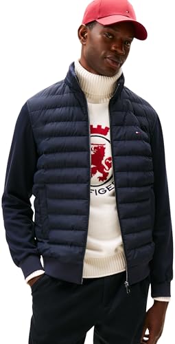 Tommy Hilfiger Men’s Mix Media Quilted Zip Through Hoodie, Blue (Desert Sky), M
