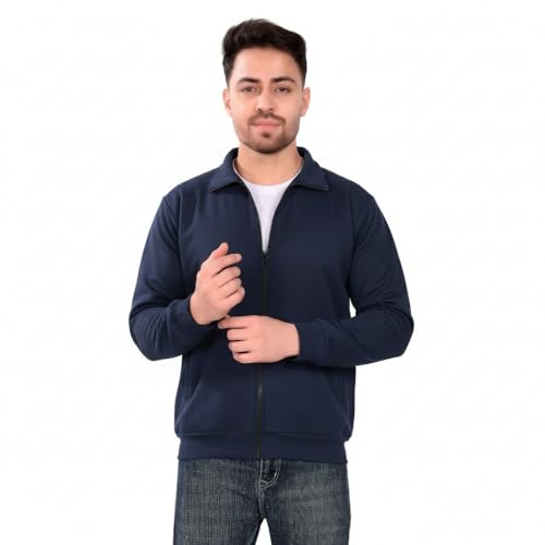 YANEK Mens Bonded Jacket | Water Resistant Windproof Smooth Finish Outerwear for Winter | Soft Lightweight Zipper Jacket with Pockets for Travel Office Outdoor & Daily Wear Use Large (NAVY)