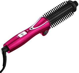 Travel Hair Curling Iron Brush Ceramic Tourmaline Ionic Hot Brush Dual Voltage, 1 inch Anti-Scald Heated Curling Wands Round Hair Styler Curler Brush Electric (Red)