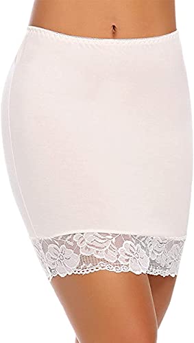 ADOME Women s Adjustable Waist Half Slip Lingerie Short Underskirt Lace Hem Lingerie White S