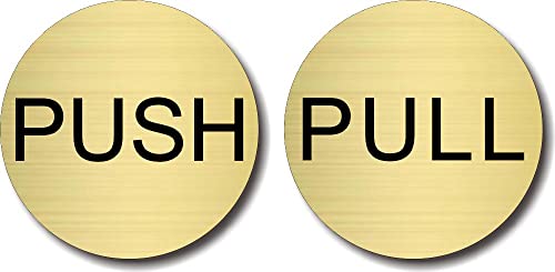 ドアプレート 【 PUSH / PULL 】 ヘアライン ゴールド メタル調 アクリル 丸型 サインプレート おしゃれ スタイリッシュ ドア 扉 表示 日本製