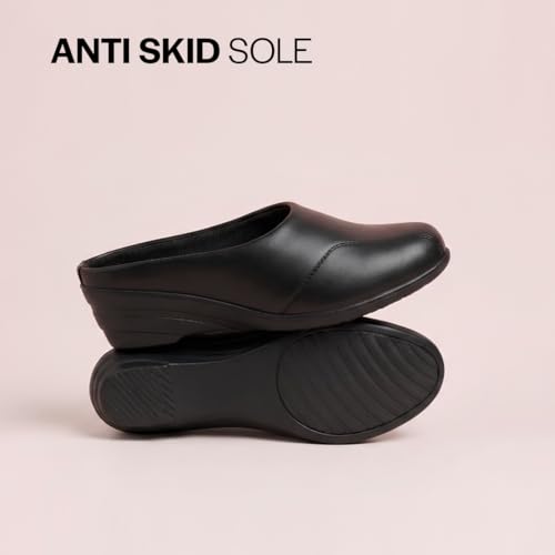 Image of FAUSTO Women Formal Back Open Platform Wedge Heel Slip‑On Mule Shoes | Stylish Office Footwear | Comfortable Fashion Shoes