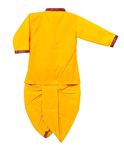 Image of PK HUB Krishna Dress for Kids - Janmashtami Costume Set of 8 Items | Yellow Cotton Dhoti Kurta, Mukut, Mala, Earrings, Bajuband, Kamarband & Murli | Comfortable Traditional Outfit