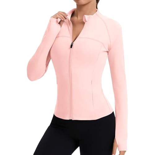 Rapbin Women's Full Zip Workout jackets Runing Slim Fit Athletic Tops With Thumb Holes