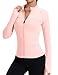 Tisfeer Damen Sportjacke Laufjacke Langarm Sport T-Shirt Gym Tops Yoga Fitness Oberteile Leicht Trainingsjacke mit Daumenloch und Zwei Reißverschlusstaschen Rosa S