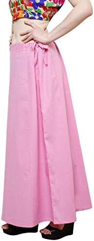 SUSHAS Women's Cotton Inskirt Saree Petticoats/Underskirt Solid Plain Readymade Ethnic Indian Stitched - Waist Adjustable