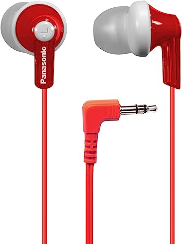 Image of Panasonic ErgoFit In-Ear Earbud Headphones RP-HJE120-R (Red) Dynamic Crystal Clear Sound, Ergonomic Comfort-Fit