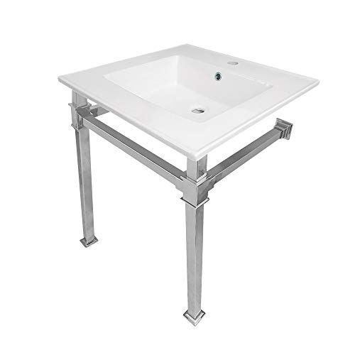 Kingston KVPB25221Q1 25" Ceramic Console Sink, White/Polished Chrome