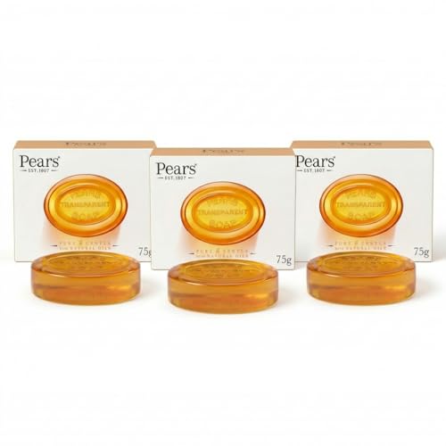 Pears Transparent Hand Soap Bar Set of 3 – Natural Glycerin Soap with Essential Oils, Mild Gentle Soap for Sensitive Skin, Moisturizing Body Face Soap Bar, Lavender Rosemary Thyme 3x75g
