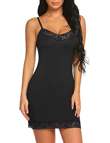 Avidlove Women s Chemise Nightgown Sleepwear Lace Lounge Dress Spin Slip, Medium, Black