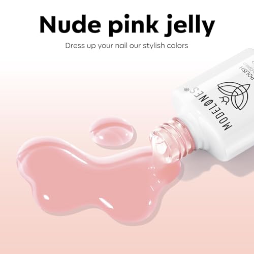 Image of modelones Jelly Nude Pink Gel Nail Polish 15ML, Hema Free Summer Soak-Off UV Gel Polish - 28+Days Long-Lasting Nail Art DIY Manicure Kit Home Salon Women Gifts
