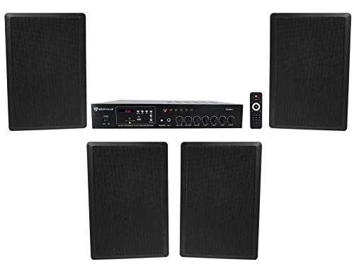 Rockville Bundle RCS80-1 60 Watt 70v Commercial Amp/Bluetooth Receiver Bundle with (2) Pair RockSlim 70B Black 5.25