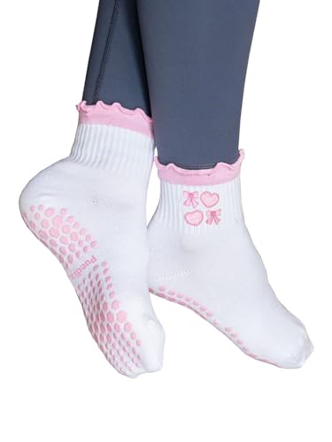Women-Cute-Pilates-Socks-Grip-Crew-Yoga-Socks-Ruffle-Cuff-Embroidery-Pattern-Workout-Ballet-Socks